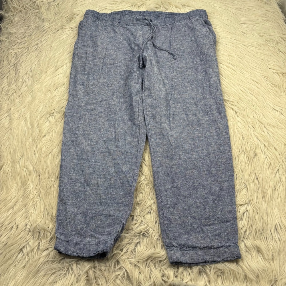 Old Navy Women's L Chambray Blue Linen Blend Pull On Pant Tapered Beach Coastal